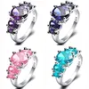 Vente directe Real Rings Mix Color 2pcs / lot Vente en gros Bijoux de vacances Cadeau Fête Rose Bleu Améthyste Zircon Gemmes Bague en argent sterling 925