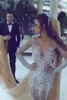 Shining Heavy Beading Wedding Dresses Sheer Neck Champagne Ball Gown Bridal Gowns Illusion Long Sleeves Mermaid Wedding Vestidos Custom Made