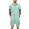 FDWERYNH Uomo One Piece Pagliaccetto Casual Tuta con bottoni Tuta Solid Beach Tuta da uomo Breve estate Vacanza al mare Tutina