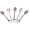 Vintage Royal Style Metal Carved Coffee Spoons Forks with Crystal Head Kitchen Fruit Prikkers Dessert Ice-cream Scoop gift