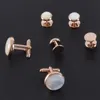 Uroczy biżuteria Mężczyźni Formalna Dress Garnitur Ślub Prom Cufflinks i Studia Ustaw Okrągły Rose Gold Pearl Spinki