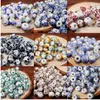 Xinyao 50 pcs / lote 10mm grande grande buraco cerâmico grânulos flor azul e branco porcelana beads artesanais diy jóias fazendo acessórios