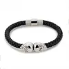 Rose Gold Plated Skull Head Bracelet Punk Fashion Bracelet for Men Boys Black Leather Handcuff Chain