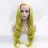 Fantasy Beauty Long Wavy Ombre Lace Front Wig White Roots Ombre Yellow Green Synthetic Heat Resistant Full Wigs