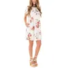 Sommer O Neck Frauen Mini Kleid Floral Print Kurzarm Kleider Party Vestido