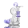 Purple unique design hookah bubbler 5.5" tall bong small glass bongs with flower bowl perc water pipe dab rig with 14 mm joint