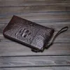 Nytt djupt brunt läder kreditkort väskor man handväska topp lång plånbok stor kapacitet krokodil tatuering läderhållare plånböcker