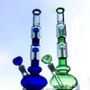 Partihandel hookahs dubbla 4 arm grenar botten av bägare catcher 3 färger klassisk form 16 tum med glasskålar 18mm kvinnlig ledning 4mm tjock gb1218