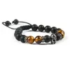 New Not Fade Bracelet Wholesale 10pcs/lot Stainless Steel Helmet Braided Bracelet With Natural 10mm Matte Black Agate Stone Beads