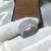 Vecalon Luxus-Damenring Pave-Set 320 Stück Diamonique Cz Gelbgold gefüllt 925 Silber Jubiläums-Ehering für Frauen Männer291S