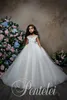 Pentelei 2019 Ball Gown Flower Girl Dresses For Weddings Jewel Neck 3D Floral Applqiues Lace Girls Pageant Dress With Bow Appliques Beaded