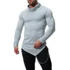 Nowa męska marka O-Neck Nieregularne koszulki Koszulki męskie Casual Z Długim Rękawem T Shirt Slim Fit Fitness Siłownie Koszulki Topy S-2XL J181032