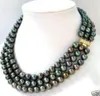 3 row 7-8MM Black akoya Pearl Necklace 17-19inch