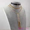 3 قطع الشرير نمط متعدد الطبقات لون الذهب سلسلة مزدوجة شرابة قلادة قلادة أنثى جلدية chocker مجوهرات فحام فام a0717