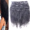 African American Mongolian Kinky Curly Human Hair Extensions 100% Human Hair Weave Bundles Machine Natural Color Cilp in Remy Hair