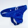 Mens Swim Thong Bulge Pouch T back Shiny Satin Knit Vita bassa Elastico liscio G8409