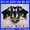 KawasakiのボディZZR1100 ZX 11R ZX-11R 1990 1991 1992 205hm.AA ZZR 1100 ZX11 R ZX-11 R ZZR-1100 ZX11R 90 91 92灰色のブラックフェアリング