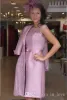 Two Pieces Mother Of The Bride With Coat Knee Length Lace Evening Gowns Light Purple Wedding Guest Dress 0505 0505