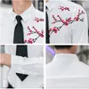 2018 novo designer floral bordado homens camisa manga longa moda fina fit uniforme camisas com gravata plus size camisa masculina