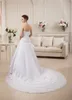 Custom Made Women Bridal Dress White Satin Lace Sweetheart Chapel Train Ball Gown Wedding Dress 2018