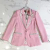 Women's Suits Designer Long Sleeve Floral Lining Rose Buttons Pink Blazers Outer Jacket Female