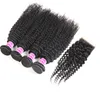 Superior Leverantör Brasilianska Virgin Hårförsäljare Kinky Curly Human Hair Weave Bundlar med Lace Frontal Closure Hair Extensions Wefts för dig