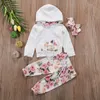 Spädbarn Toddler Girl Clothes 2018 Helt nya nyfödda barnflickor Kläder Floral Tracksuit Hooded Toppar + Leggings Byxor + Headband 3pcs Outfits