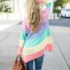 Plus Size Cardigans Kobiet Knitwear 2018 Nowa Rainbow Paski Średni Długie Płaszcz Jesień Kobiet Z Długim Rękawem Sweter Otwarty Stitch Coat11