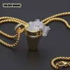 Neueste Stil Glänzende Zirkonia Styrofoam Tasse Anhänger Halskette Kubanische Link Kette Kette Für Herren Hip Hop Rapper Trendy Accessoires