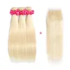 Бразильский 613# блондинка девственные волосы 3 пучки с кружевной застежкой топ кружева закрытия и пучки шелковые прямые наращивание волос с кружевной застежкой