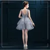 New Free Freight Short Lace U Neck Shoulder Dresses Party Grey Back Strap Skirt Bridesmaid Dresses Graduation HY012