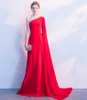 Novo frete grátis sexy e elegante chiffon vermelho vestidos de noite formais preto ombro único vestidos longos festa vestidos de baile hy064