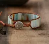 New Bohemia Bracelet Amazonite Single Vintage Bracciale avvolgente in pelle semi preziosa bracciale con perline in rilievo in pietra Dropshipping