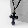 1 pièces naturel de haute qualité obsidienne noire sculptée chanceux amulette pendentif collier pour femmes hommes pendentifs Jewelry8919206