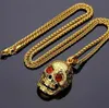 Recomende Crânio Pingente Hip Hop Colar 18k Golden Hiphop Jóias Big Diamante Vermelho Para Homens Mulheres Long Chains Chapas de Cadeias de Gold 75cm