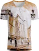 Nowa Moda T Koszulka 3D City Widok T-Shirt Mężczyźni Kobiety Tshirt Chic Koszulki Koszulki Eiffla Tower Tee Parasol Krótki Rękaw Kwiat Top S-5XL