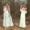 Full Cheap Lace Dresses A Line Off Shoulder Ankle Length Bohomian Beach Vintage Country Wedding Bridal Gown nkle