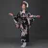 Blauwe Japanse Nationale Vrouwen Zijde Kimono Yukata met Obi Novelty Avondjurk CosplayHallowen Kostuum Floral One Size JK068