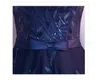 Elegant Dark Navy Evening Dresses V-Neck Short Sleeves Lace-up with Zipper Back Shining Sequins Prom Dresses Evening gowns Floor Length