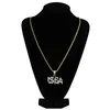 Nieuwe mode hiphop mannen iced out glanzende zirkoonsasa letters hanger ketting gratis 24 "touw ketting