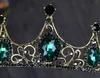 Vintage wedding crown dark green Rhinestone Beaded Hair Accessories Headband Band Crown Tiara Ribbon Headpiece Jewelry free shipping