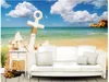 Photo Wallpaper High Quality 3D Stereoscopic Original blue clear sea blue sky white clouds beach star TV background wall Extension Perso