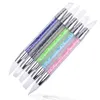 Crystal Rhinestone Decor Handle Pen 2 Way Silicone Head Carving Emboss Shaping Skulptur Nail Art Manicure Dotting Tools