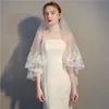 Pani Win Lace Edge Wedding Krótki welon z grzebieniem dwuwarstwową aplikacyjną kobietą długość łokcia Voile de Mariee Pure White Velo Sposa
