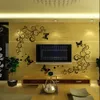 3D Lowest Black Butterfly Flower Wall Sticker Home Decor Poster Flora Butterflies TV Muur Mooie decoratie2866619