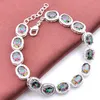 5 Pcs/Lot Classical Oval Shaped Mystical Rainbow Topaz Gem Silver Chain Bracelet Queen Gorgeous Zircon Fine Bracelet 8"inch B0002