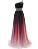 2018 New Cheap Sexy One Shoulder Ombre Long Evening Prom Dresses Chiffon A Line Plus Size Floor-Length Formal Party Gown QC1164