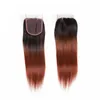 Färgad brasiliansk ombre Auburn Mänskligt hår 3/4 buntar med stängning Två ton Brasilianska 1B / 33 # Straight Auburn Hair Weave med stängning