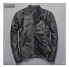 Vintage genuine leather jacket men black cowskin short simple motorcycle jacket men's thin leather coat chaqueta cuero hombre