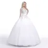 Superbe robe de bal robe de mariée Illusion manches longues transparente avec perles paillettes dos ouvert robes de mariée grande taille